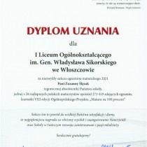 Powiększ zdjęcie Dyplom uznania dla Zuzanny Ślęzak od Fundacji ,,Zawsze Warto