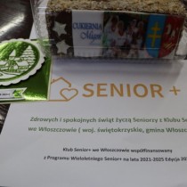Powiększ zdjęcie Piernik bożonarodzeniowy, kartka i życzenia z Klubu Senior+ z Włoszczowy.