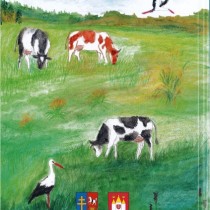 Powiększ zdjęcie Kolorowa okładka książki. Na zielonym tle łąki pasą się trzy łaciate krowy. W lewym dolnym rogu bocian, drugi bocian w locie w górnym prawym rogu. Na dole herby Powiatu Włoszczowskiego i Gminy Radków, numer ISBN i informacja o finansowaniu. 