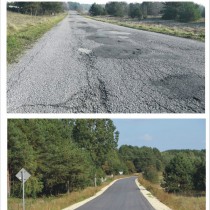 Powiększ zdjęcie Droga powiatowa w Januszewicach przed i po rozbudowie