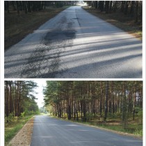 Powiększ zdjęcie Droga powiatowa w Januszewicach przed i po rozbudowie